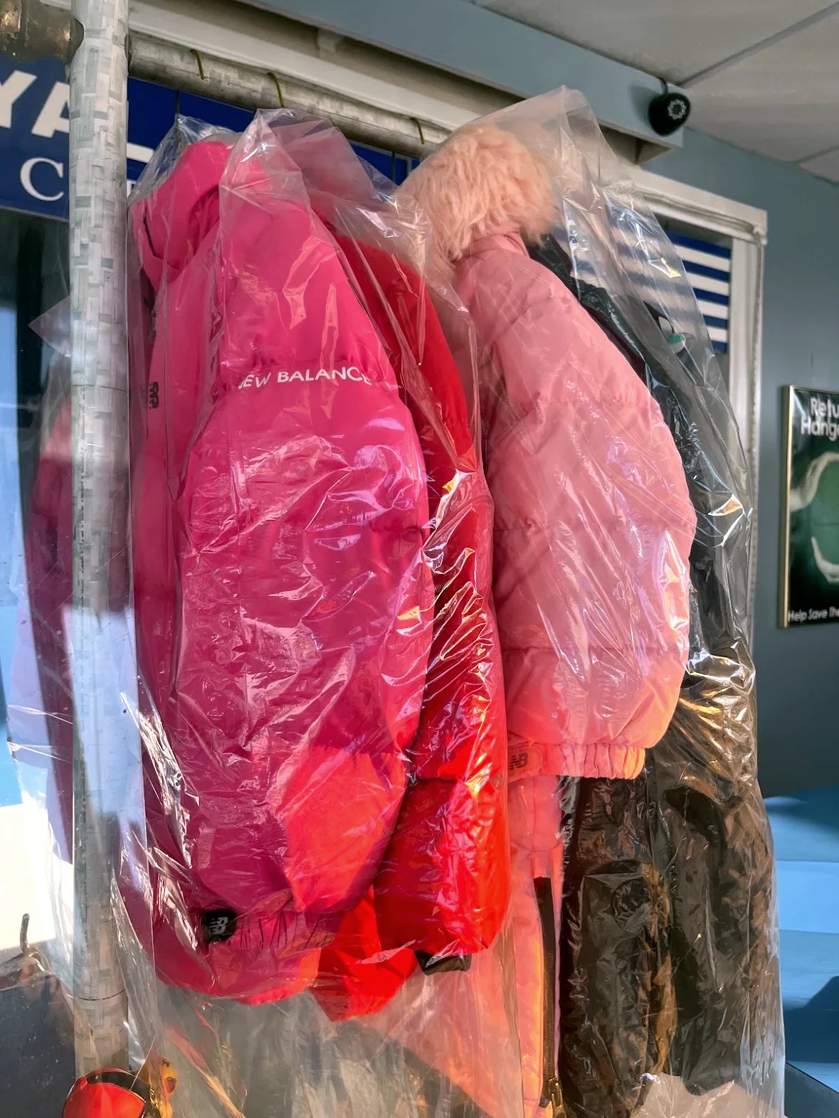 Colourful puffer jackets professionally cleaned at Royal Oak Drycleaners in Burnaby