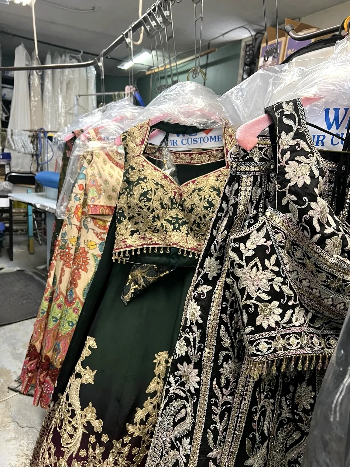 Indian and embroidered specialty garments prepared at Royal Oak Drycleaners
