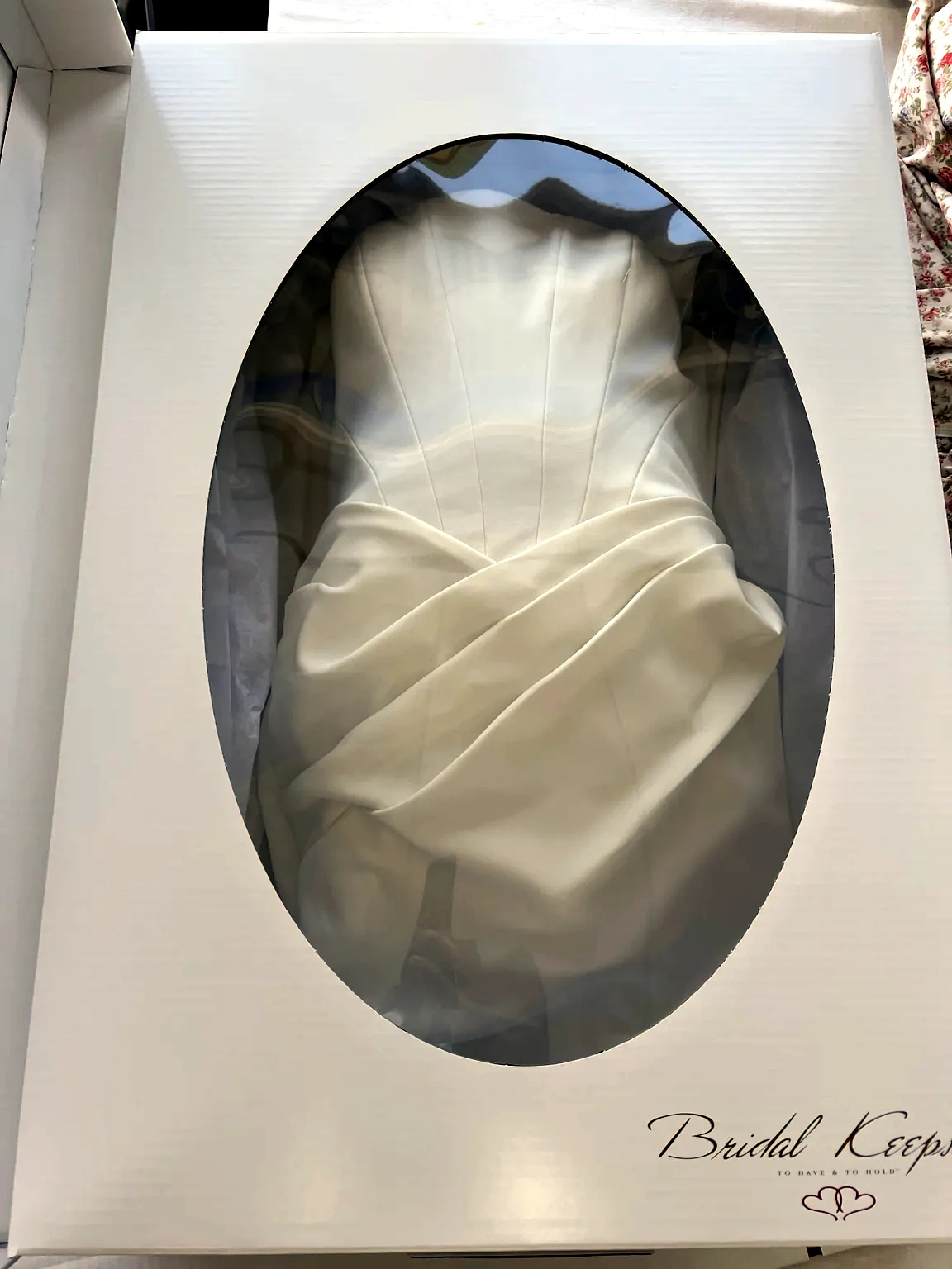 Wedding gown in a preservation box at Royal Oak Drycleaners